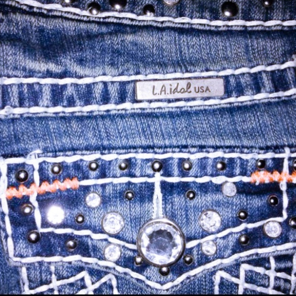 Designer Rhinestone Studded Bootcut Jeans - Picture 5 of 10